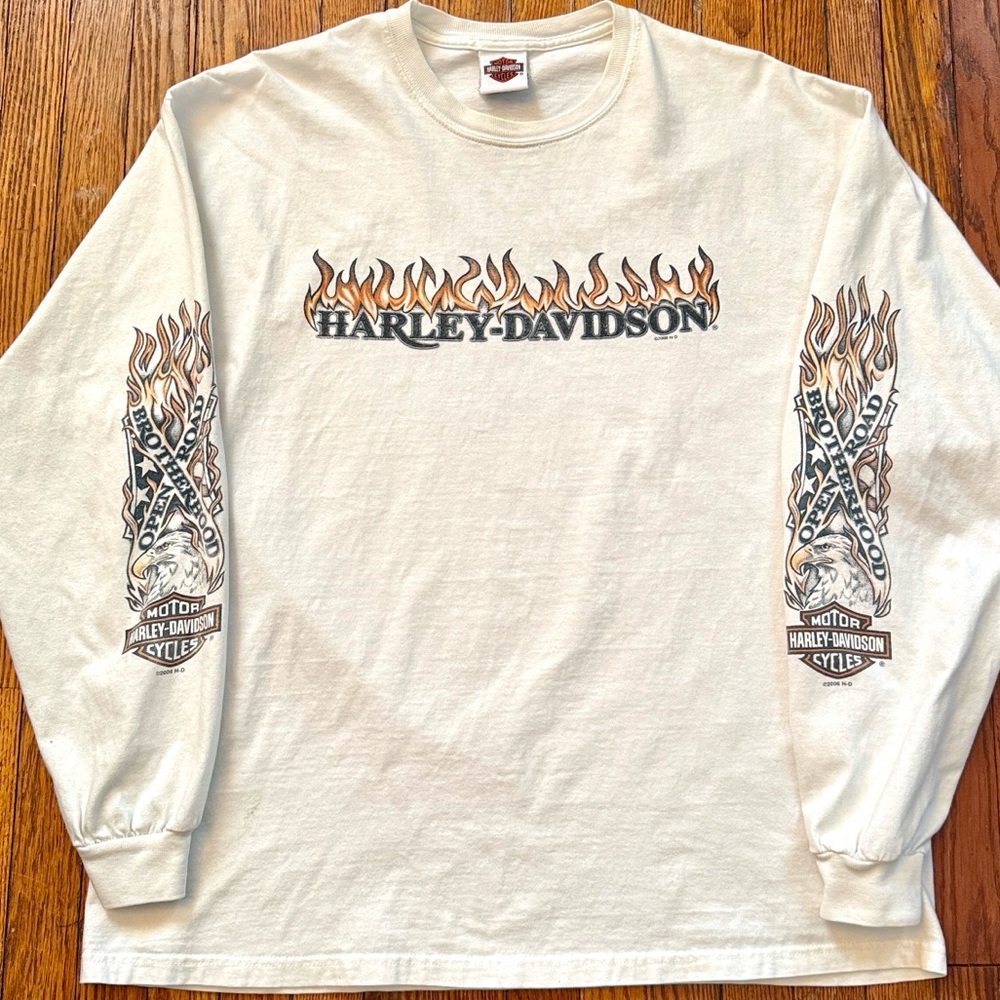 ‘06 Harley-Davidson Vintage Long Sleeve T-Shirt w/ Flame Graphic Y2K - Picture 2 of 11